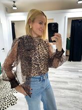 Load image into Gallery viewer, Leopard Print Sheer Sleeve Blouse
