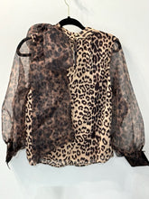 Load image into Gallery viewer, Leopard Print Sheer Sleeve Blouse
