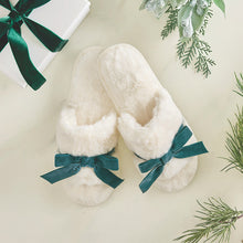 Load image into Gallery viewer, Plush Bow Velvet Slippers-Forest Green
