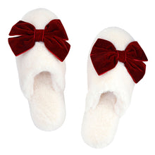 Load image into Gallery viewer, Plush Bow Velvet Slippers-Burgundy

