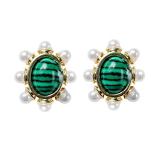 Load image into Gallery viewer, Green Malachite &amp; Pearl Stud Earring
