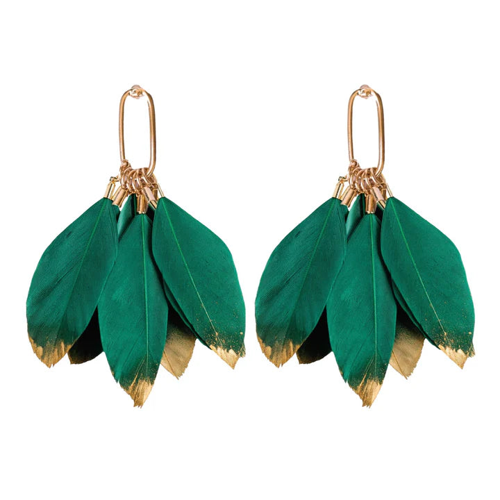Emerald Feather Tassel Earring