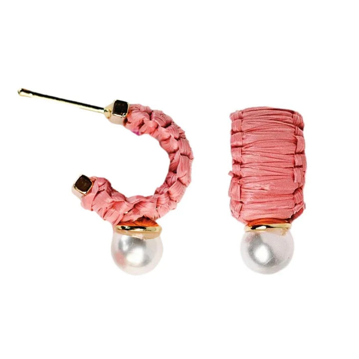 Pink Raffia Huggie Hoop Earring