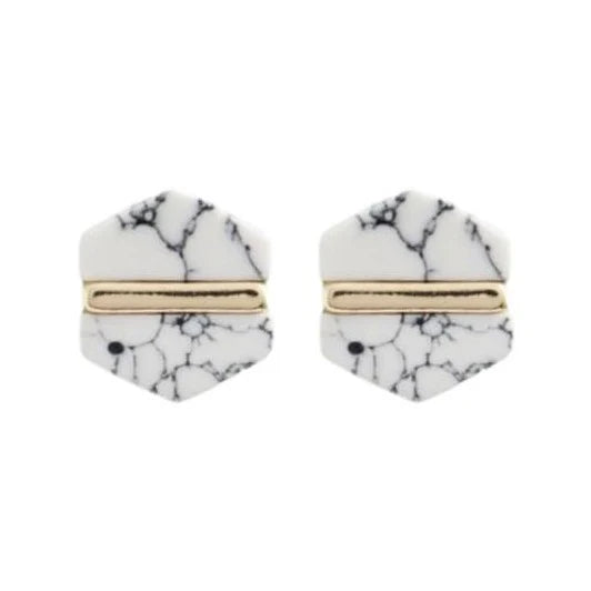 Marble Hexagon Stud Earring