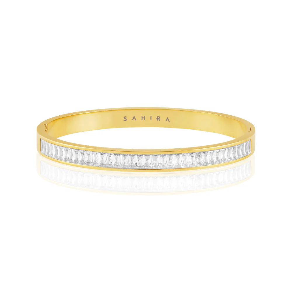 Gold bangle bracelet with cz stones.