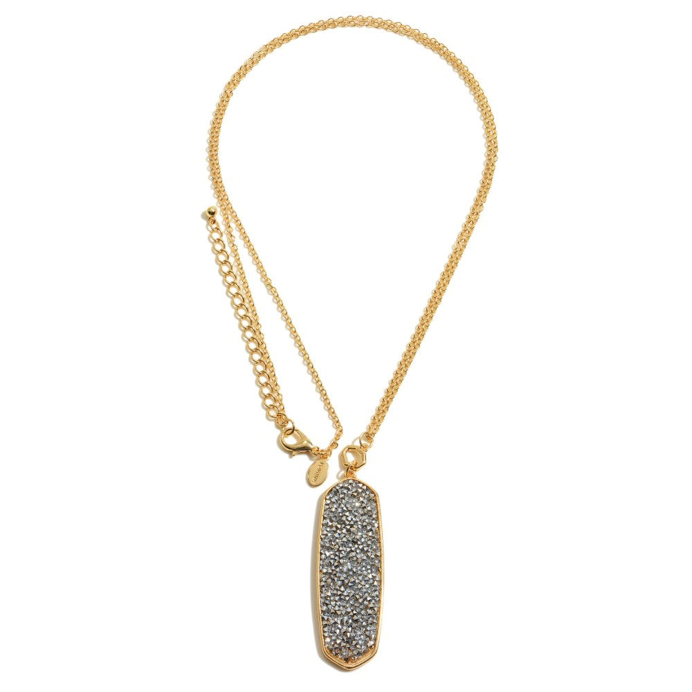 Oblong Rhinestone Pendant Necklace