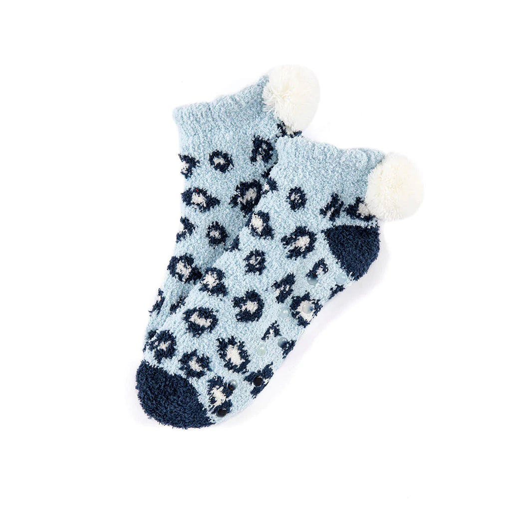 Alma Leopard Plush Socks-Blue