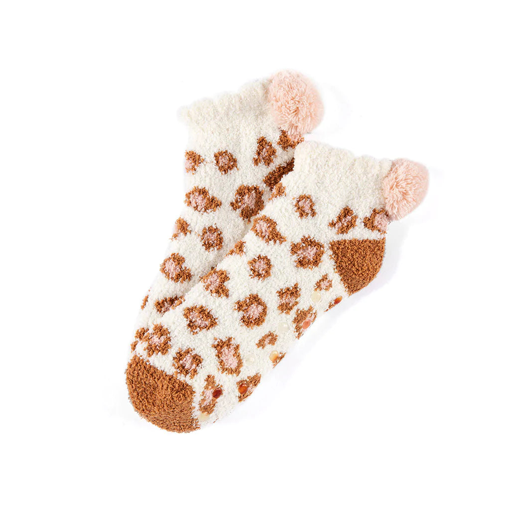 Alma Leopard Plush Socks-Rust