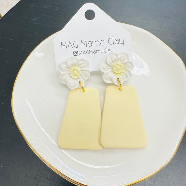 Floral Drop Clay Earring-Yellow