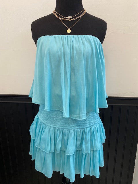 Sassy Ruffle Dress- Light Blue